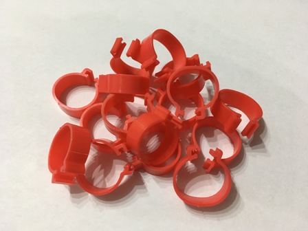 Označovací kroužky pro drůbež zámkové, 20mm, barva červená